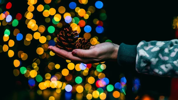Noel süsleri. Renkli Noel ışıkları arka planı