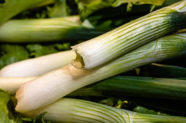 Bir demet taze soğan. Taze soğan detayı, sağlıklı gıda konsepti.