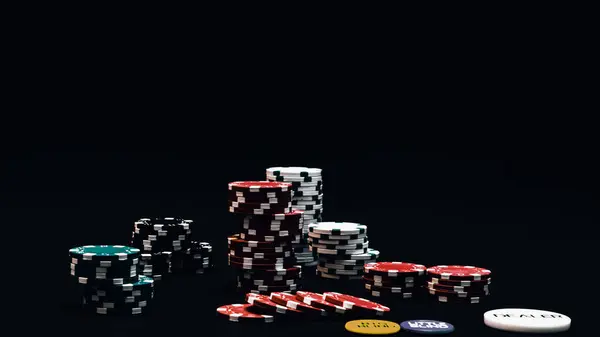 Yüksek bahisli kumarhane oyunları için bir yığın poker fişi.