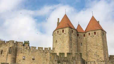 Fransa 'da Carcassonne Kalesi. Etkileyici ortaçağ kalesi.
