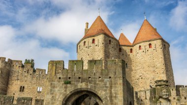 Fransa 'da Carcassonne Kalesi. Etkileyici ortaçağ kalesi.