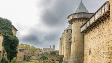 Fransa 'da Carcassonne Kalesi. Etkileyici ortaçağ kalesi.