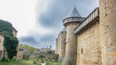 Fransa 'da Carcassonne Kalesi. Etkileyici ortaçağ kalesi.