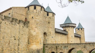 Fransa 'da Carcassonne Kalesi. Etkileyici ortaçağ kalesi.