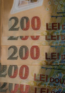 LEI para banknotları, RON 'un detaylı fotoğrafı. Romanya para birimi