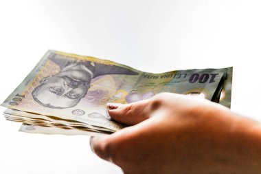 LEI para banknotları, RON 'un detaylı fotoğrafı. Romanya para birimi