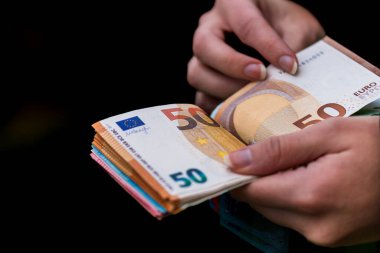 EURO para banknotları, EUR 'un detaylı fotoğrafı. Avrupa Birliği para birimi