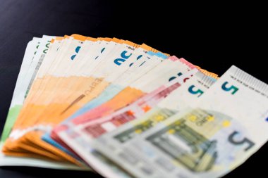 EURO para banknotları, EUR 'un detaylı fotoğrafı. Avrupa Birliği para birimi