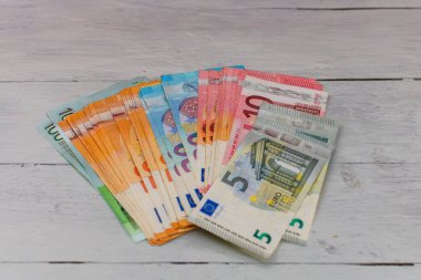 EURO para banknotları, EUR 'un detaylı fotoğrafı. Avrupa Birliği para birimi