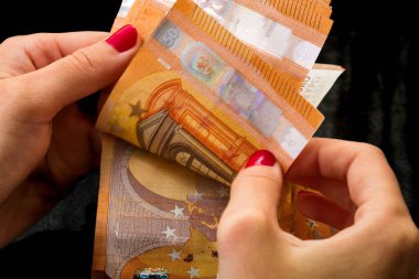 EURO para banknotları, EUR 'un detaylı fotoğrafı. Avrupa Birliği para birimi