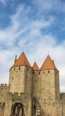 Fransa 'da Carcassonne Kalesi. Etkileyici ortaçağ kalesi.