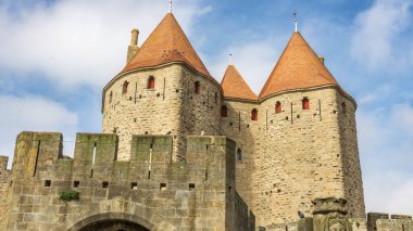 Fransa 'da Carcassonne Kalesi. Etkileyici ortaçağ kalesi.
