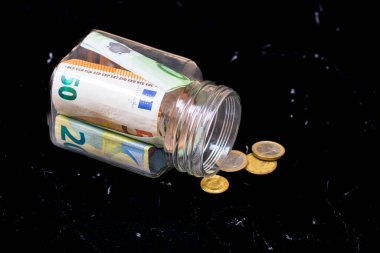 EURO para banknotları, EUR 'un detaylı fotoğrafı. Avrupa Birliği para birimi