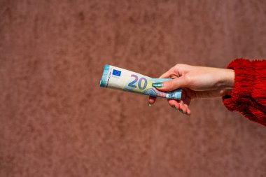 EURO para banknotları, EUR 'un detaylı fotoğrafı. Avrupa Birliği para birimi