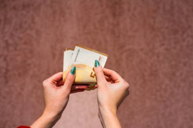 EURO para banknotları, EUR 'un detaylı fotoğrafı. Avrupa Birliği para birimi