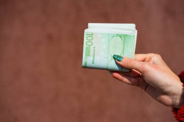 EURO para banknotları, EUR 'un detaylı fotoğrafı. Avrupa Birliği para birimi