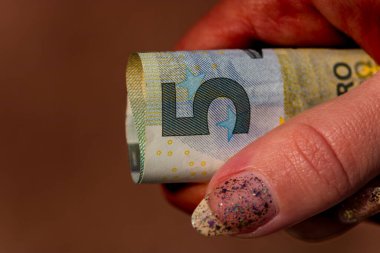 EURO para banknotları, EUR 'un detaylı fotoğrafı. Avrupa Birliği para birimi
