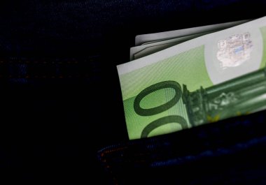 EURO para banknotları, EUR 'un detaylı fotoğrafı. Avrupa Birliği para birimi