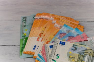 EURO para banknotları, EUR 'un detaylı fotoğrafı. Avrupa Birliği para birimi