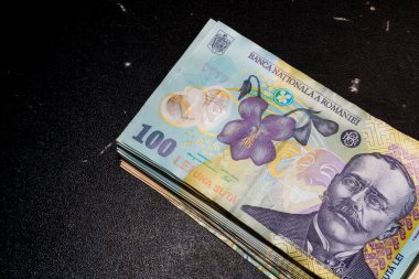 LEI para banknotları, RON 'un detaylı fotoğrafı. Romanya para birimi