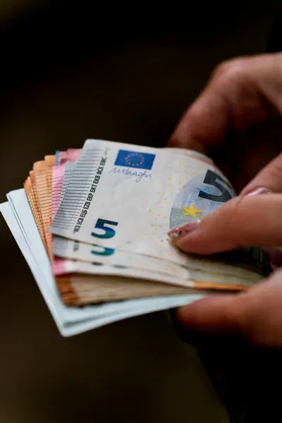 Євро Грошові Купюри Детальне Фото Євро Валюта Європейського Союзу Стокове Фото