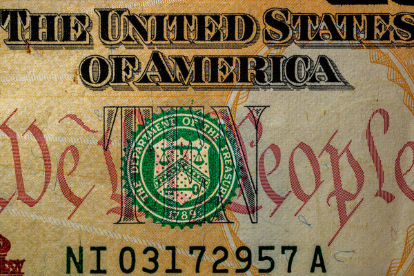 Денежные купюры в долларах США, подробное фото долларов США. Валюта Соединенных Штатов Америки