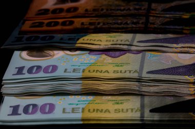 LEI para banknotları, RON 'un detaylı fotoğrafı. Romanya para birimi