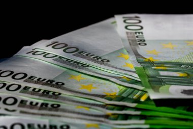 EURO para banknotları, EUR 'un detaylı fotoğrafı. Avrupa Birliği para birimi