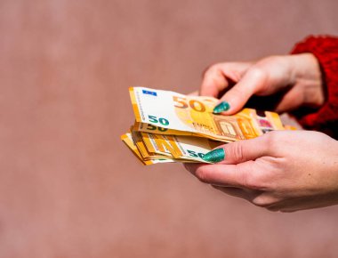 EURO para banknotları, EUR 'un detaylı fotoğrafı. Avrupa Birliği para birimi