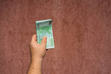 EURO para banknotları, EUR 'un detaylı fotoğrafı. Avrupa Birliği para birimi