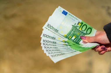 EURO para banknotları, EUR 'un detaylı fotoğrafı. Avrupa Birliği para birimi