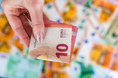 EURO para banknotları, EUR 'un detaylı fotoğrafı. Avrupa Birliği para birimi