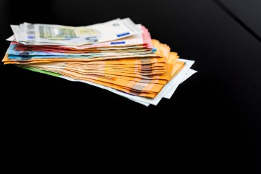 EURO para banknotları, EUR 'un detaylı fotoğrafı. Avrupa Birliği para birimi