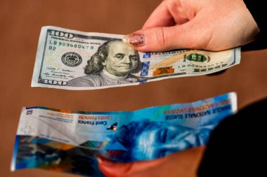 Dünya para birimi banknotlarının karışımı: USD, EURO, CHF, LEI