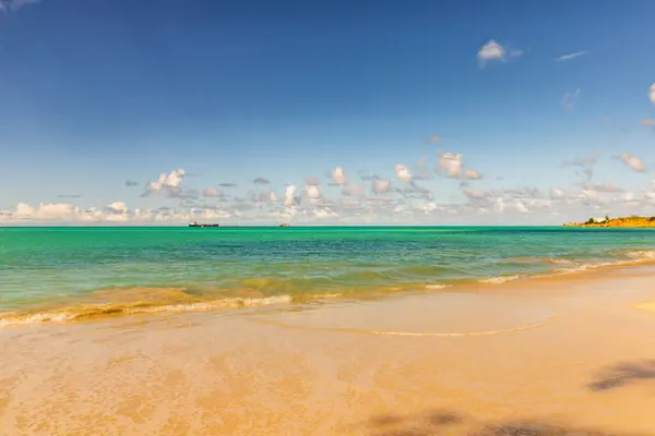 stock image Caribbean beach with white sand, deep blue sky and turquoise water