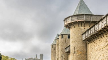 Fransa 'da Carcassonne Kalesi. Etkileyici ortaçağ kalesi.