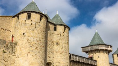 Fransa 'da Carcassonne Kalesi. Etkileyici ortaçağ kalesi.