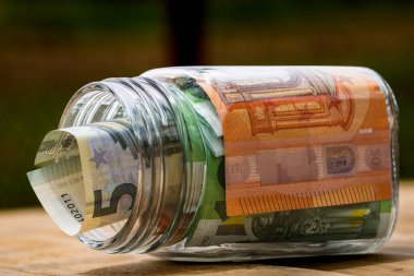 EURO para banknotları, EUR 'un detaylı fotoğrafı. Avrupa Birliği para birimi