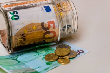 EURO para banknotları, EUR 'un detaylı fotoğrafı. Avrupa Birliği para birimi