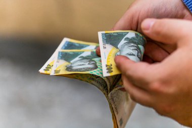 LEI para banknotları, RON 'un detaylı fotoğrafı. Romanya para birimi