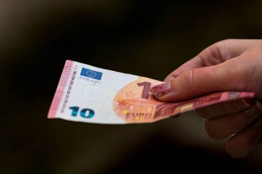 EURO para banknotları, EUR 'un detaylı fotoğrafı. Avrupa Birliği para birimi