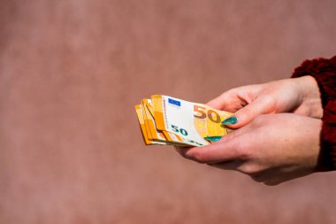 EURO para banknotları, EUR 'un detaylı fotoğrafı. Avrupa Birliği para birimi