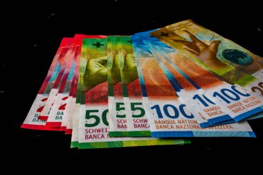 CHF para banknotları, İsviçre frangının detaylı fotoğrafı. İsviçre Frangı