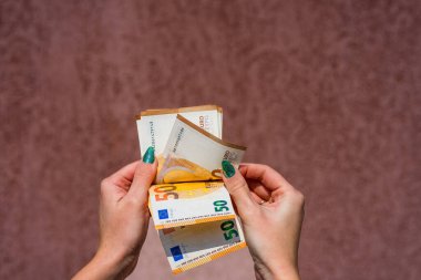 EURO para banknotları, EUR 'un detaylı fotoğrafı. Avrupa Birliği para birimi