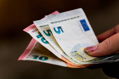 EURO para banknotları, EUR 'un detaylı fotoğrafı. Avrupa Birliği para birimi
