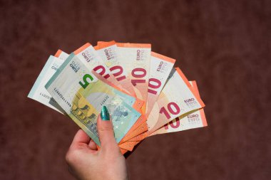 EURO para banknotları, EUR 'un detaylı fotoğrafı. Avrupa Birliği para birimi