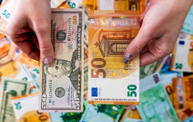Dünya para birimi banknotlarının karışımı: USD, EURO, CHF, LEI