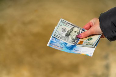 Dünya para birimi banknotlarının karışımı: USD, EURO, CHF, LEI