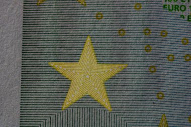 EURO para banknotları, EUR 'un detaylı fotoğrafı. Avrupa Birliği para birimi