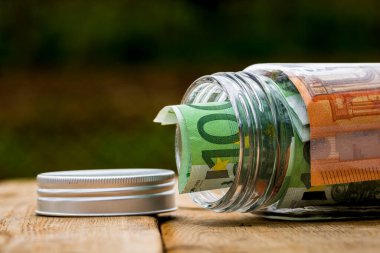 EURO para banknotları, EUR 'un detaylı fotoğrafı. Avrupa Birliği para birimi